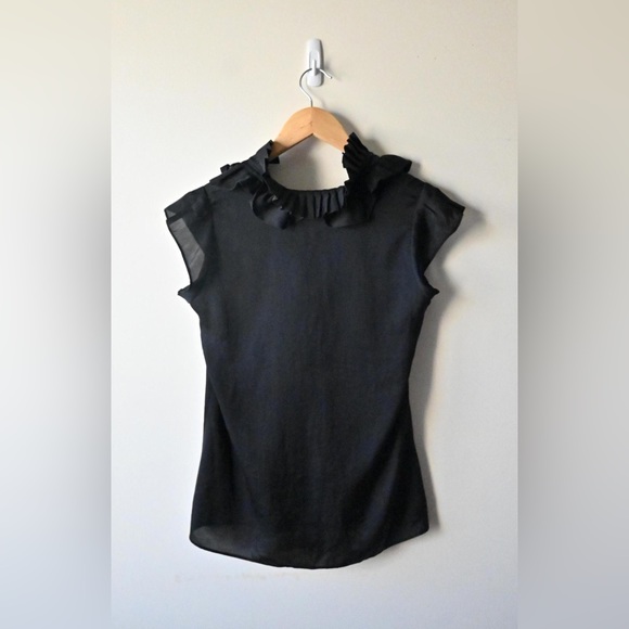 Club Monaco Black Scalloped Silk Top - Picture 2 of 5